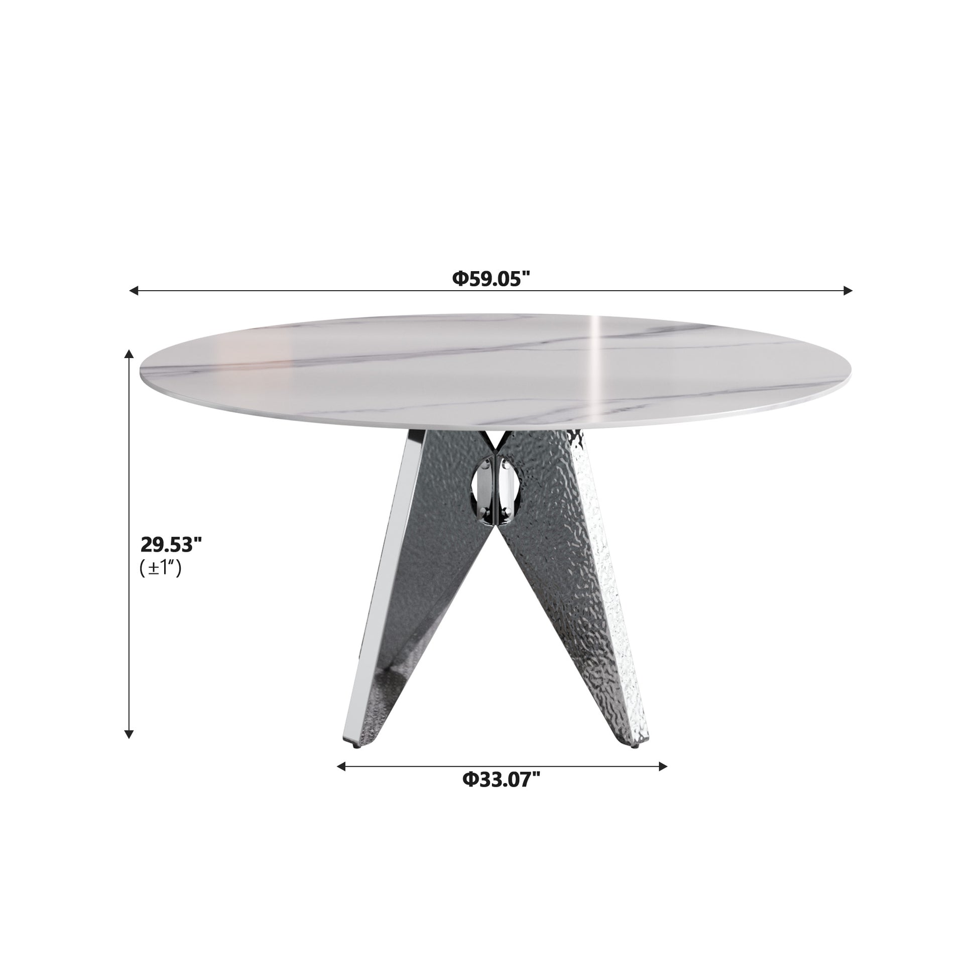 59.05" Round Marble Dining Table With Silver Stainless Steel Design Base, Artificial Marble For 6 8 People, Dining Room Living Room Kitchen Dining Table,White Dining Table Only Silver,White Dining