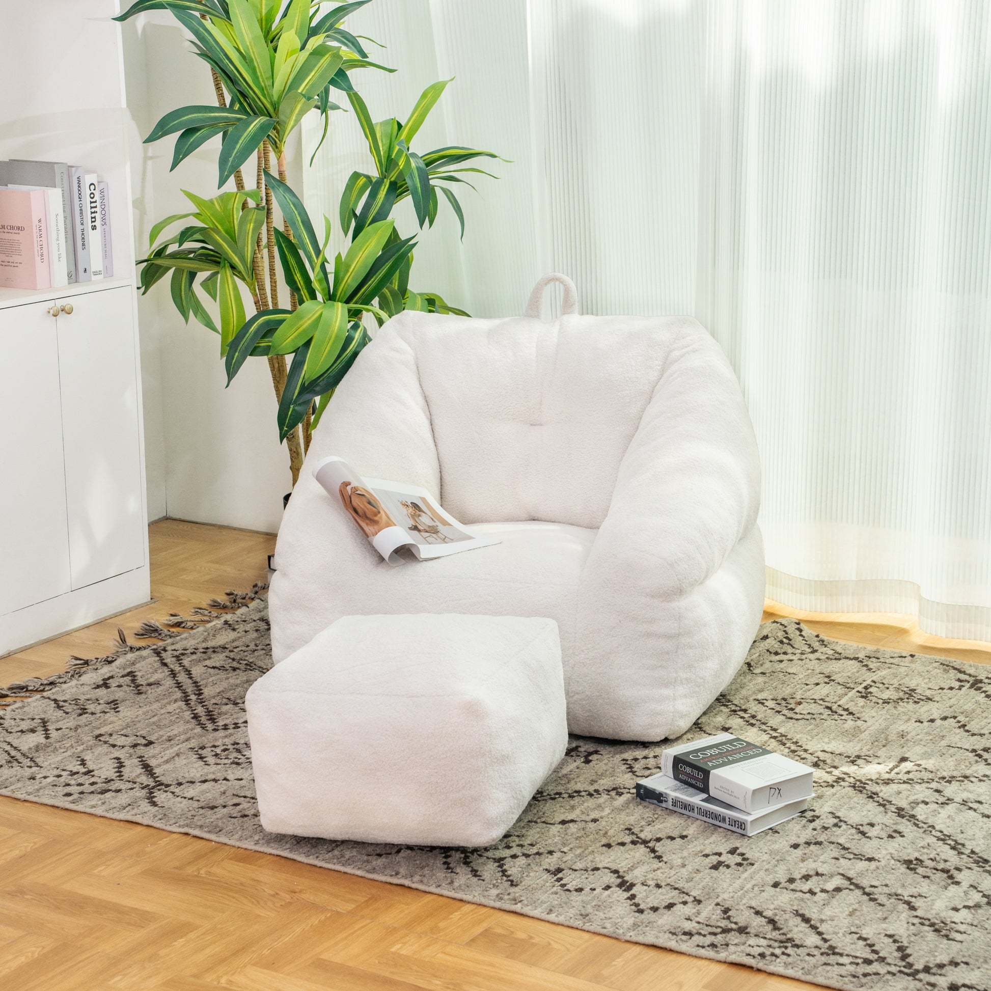 Bean Bag Chair With Filler, Bean Bag Sofa With Tufted Soft Stuffed Filling, Fluffy And Lazy Sofa, Comfy Cozy Beanbag Chairs With Memory Foam For Dorm, Apartment, Living Room White Primary Living Space Soft Casual,Modern Foam Teddy
