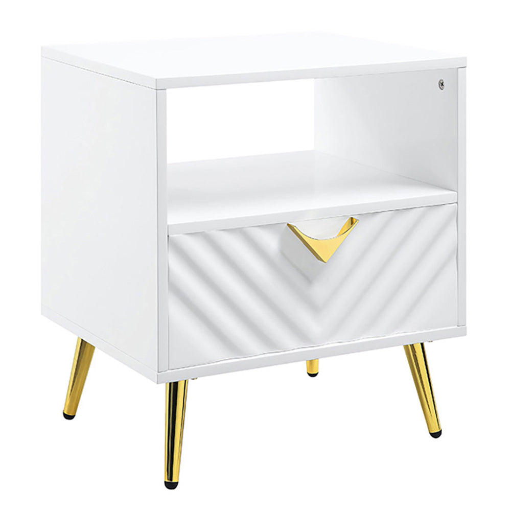 White High Gloss End Table With Shelf - White