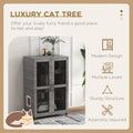 Pawhut Luxury Cat House With Wheels, Kitty Cage Catio Villa For Indoor Cats With Scratching Posts, Condo, Flap Door, Cushion, Gray, 31.5