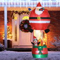 Outsunny 8Ft Christmas Inflatables Outdoor Decorations Santa Claus Hot Air Balloon With Penguin, Blow Up Led Yard Christmas Decor For Lawn Garden Party Red Polyester