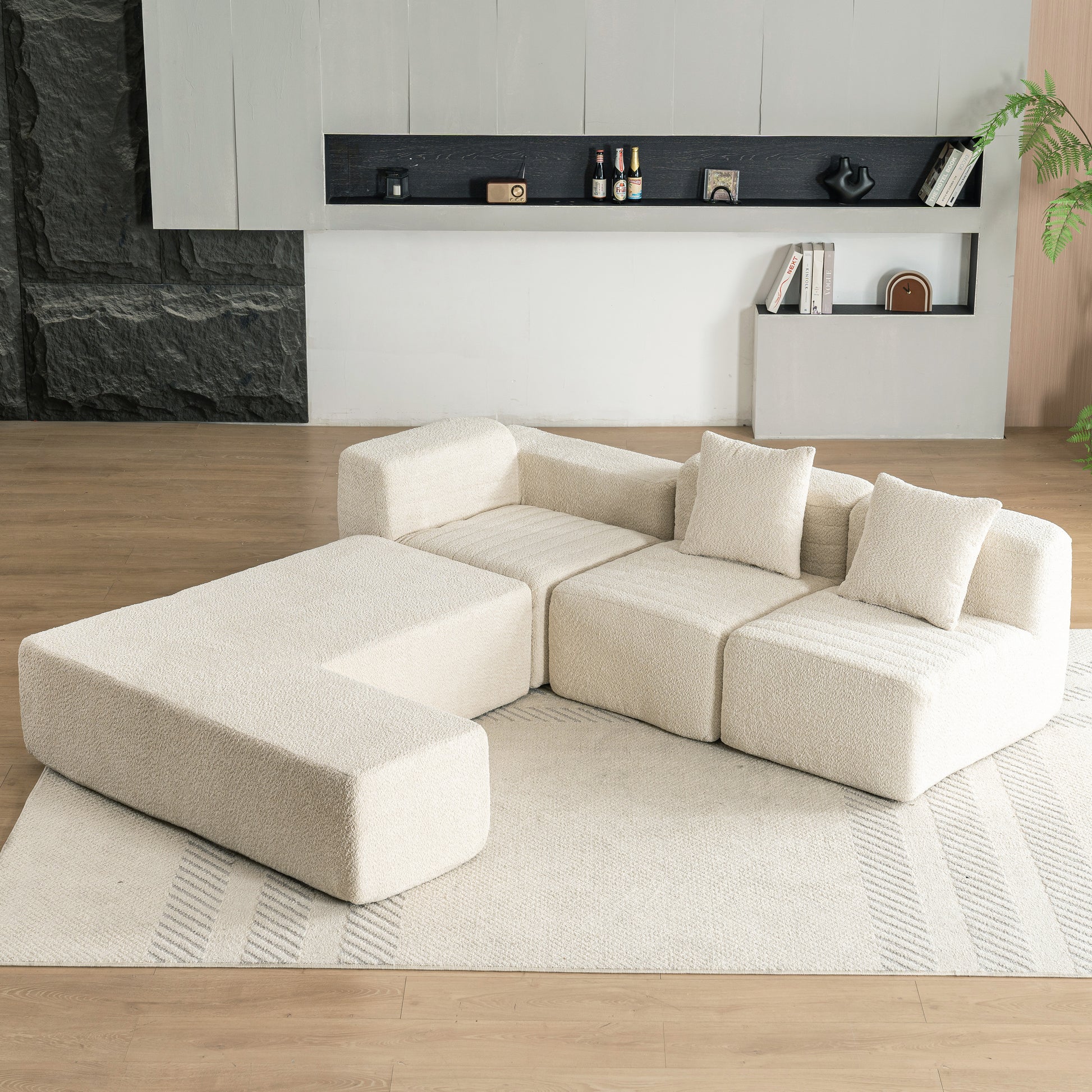 116.5" Sectional Sofa Full Compressed Sofa Couch Free Combined Sofa For Living Room, Beige Beige Foam Polyester 4 Seat