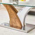 Rectangular Coffee Table.Tempered Glass Countertop, And Artistic Mdf Legs,Perfect For Hosting Dinners, Conferences, Home, And Office Decorations.White And Wood,Dining Table,Tea Table.Coffee Table.