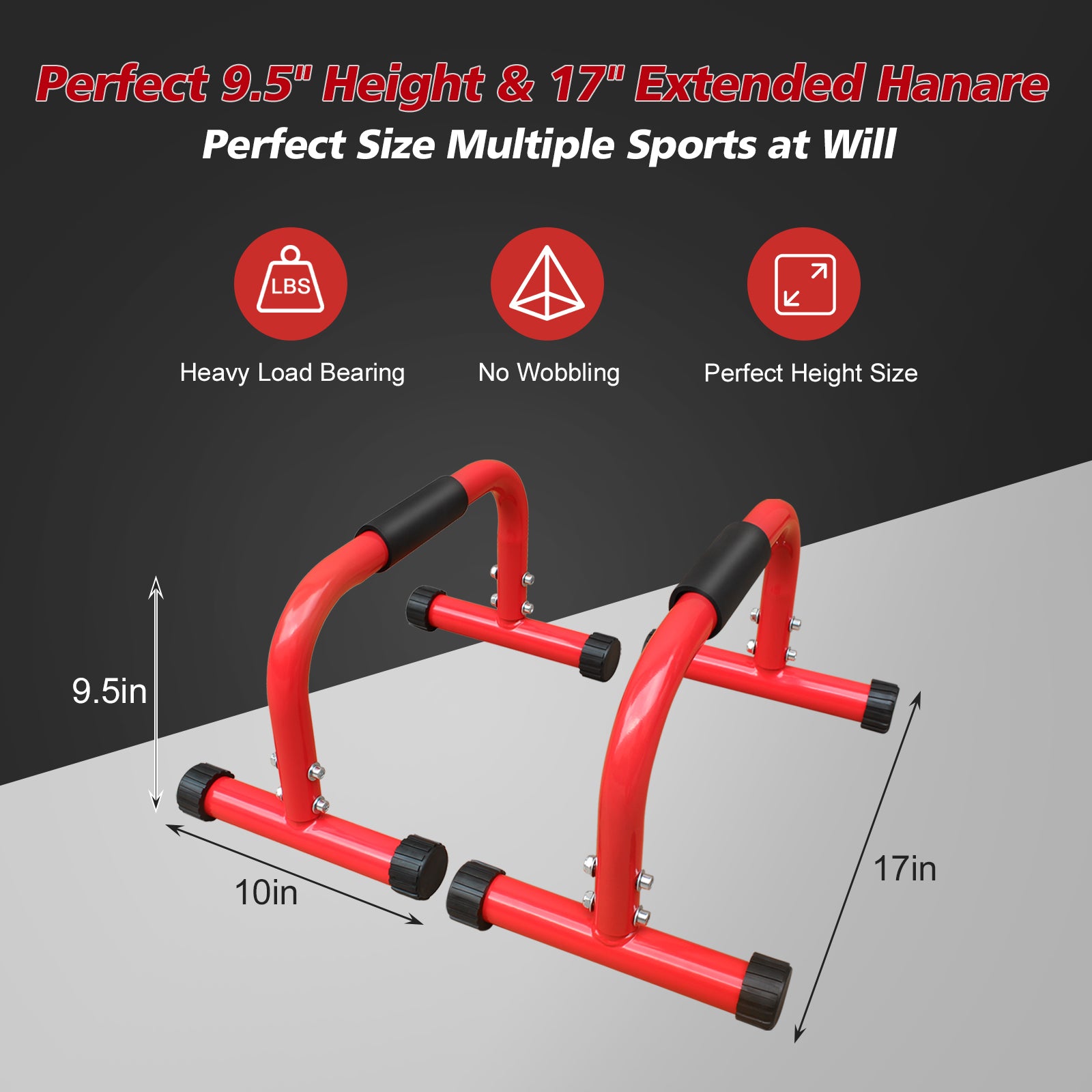 Parallettes Bars For L Sit & Dip, Heavy Duty Steel Parallel Push Up Stand, No Wobbling Dip Bar For Handstand, Planche, L Sit, Strength Training, Calisthenics Equipment For Home Gym Red Iron