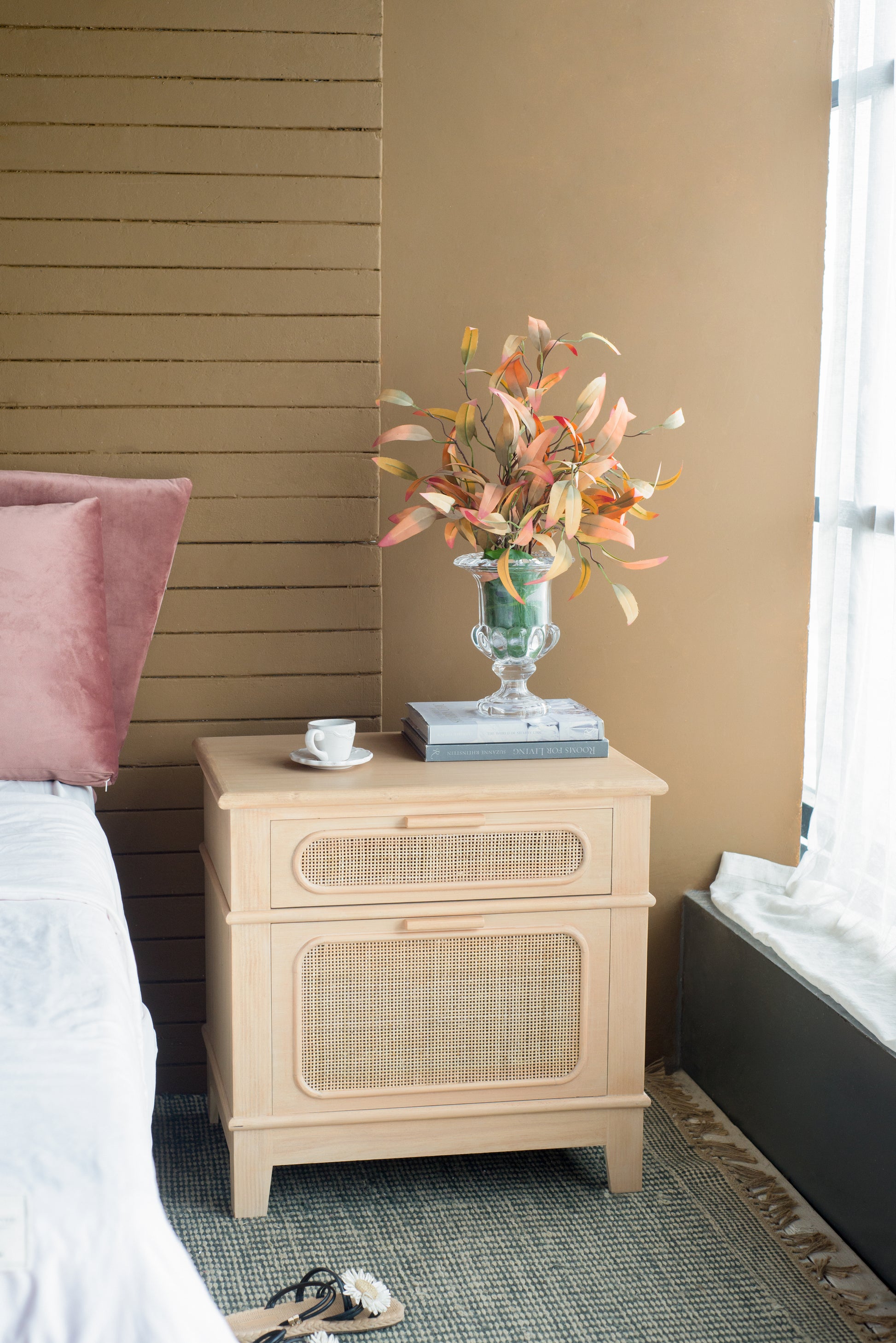 27.5X18X26" Bedside Table Brown Mdf