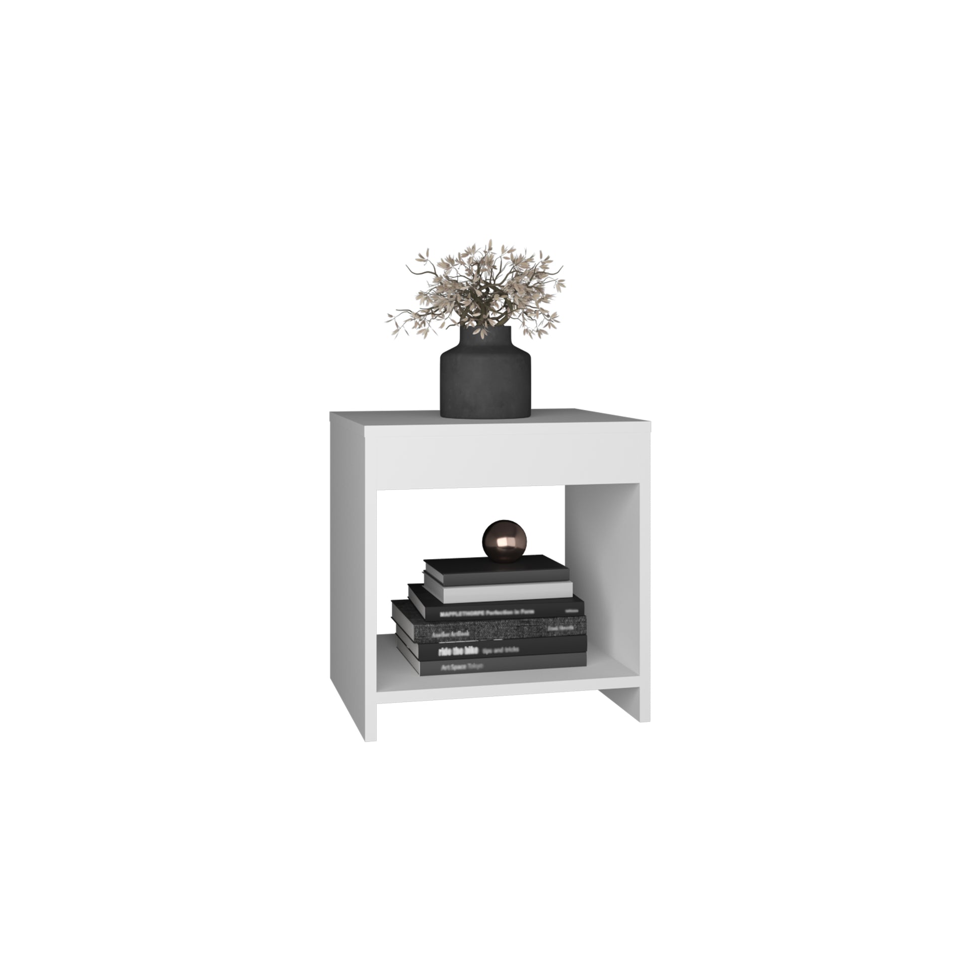 Chroma 16.5" Tall Minimalistic Nightstand With Open Shelf White Bedroom Rectangle Modern Shelving Particle Board