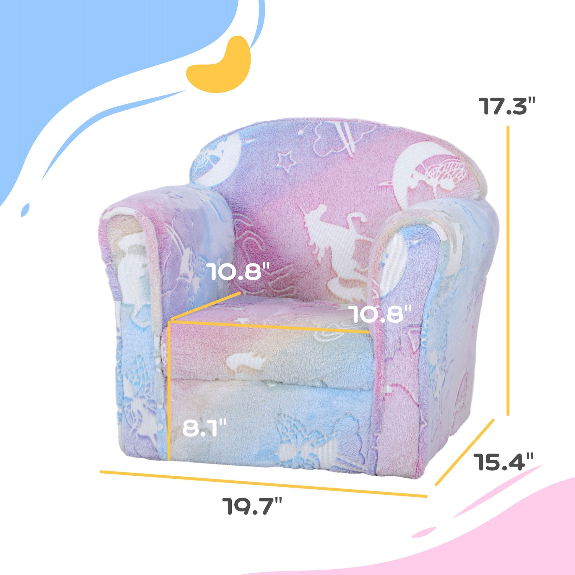 Qaba Kids Sofa Chair, Toddler Sofa With Glow In The Dark Fairy Design & Wooden Frame, Upholstered Baby Sofa For 18 36 Months For Bedroom, Livingroom, Playroom, Kid Room, Multicolor Pink Fabric