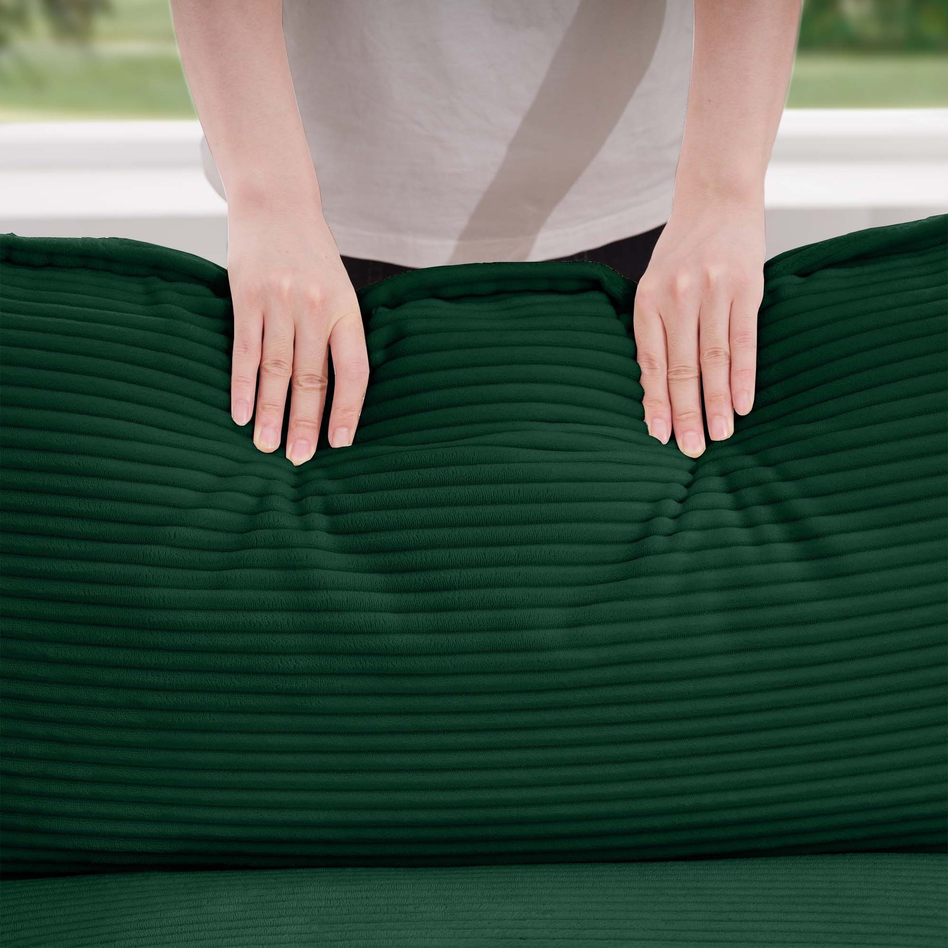 Oversized Modular Cushion Sofa, Portable Ottoman, L Shaped Corner Low Back Deep Seating Spacious Sofa Setfor Home Apartment Living Room Set, Green Corduroy Green Corduroy 3 Seat