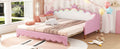 Twin Extending Daybed With Led Lights, Modern Upholstered Princess Daybed With Crown Headboard,Pink Twin Pink Wood