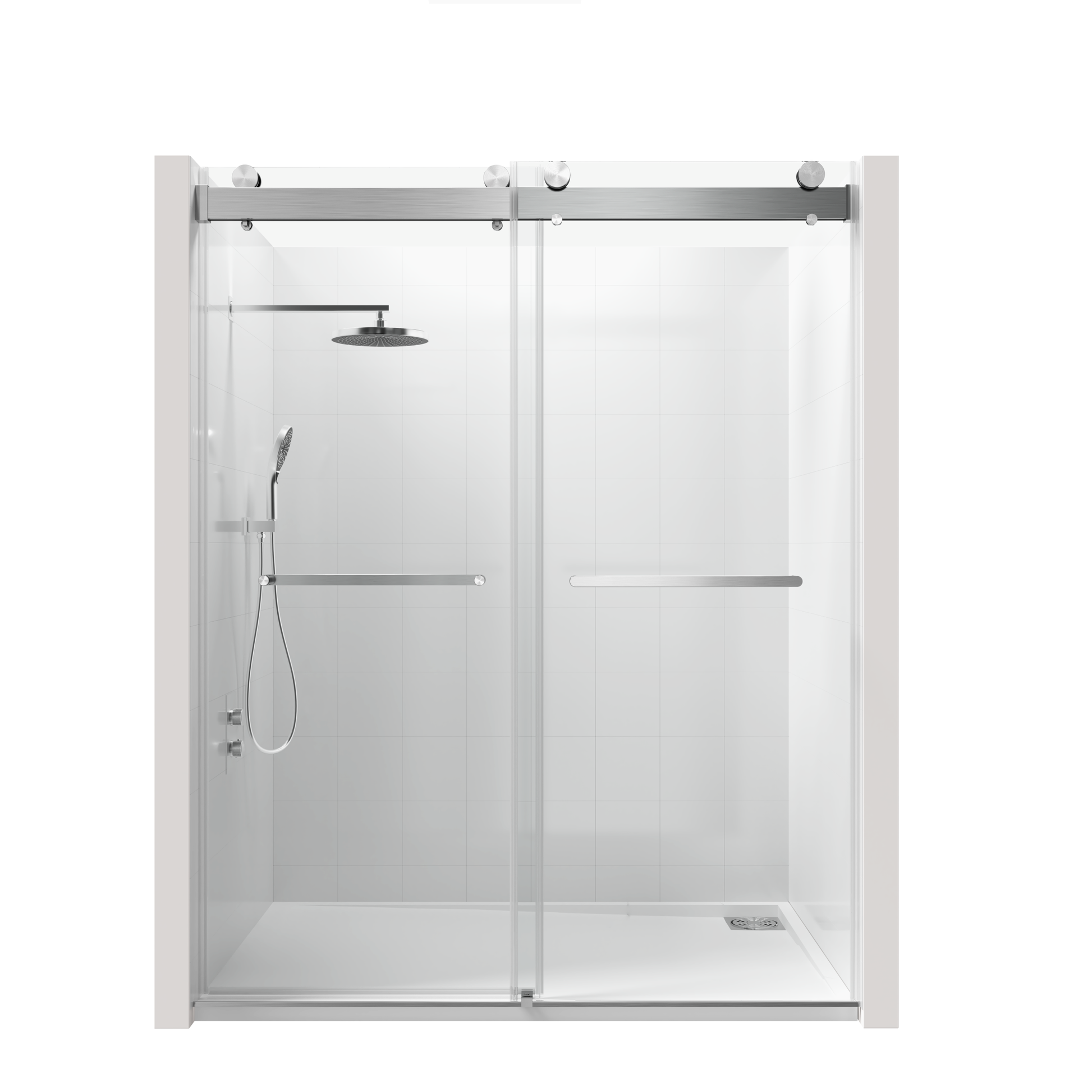 68 To 72 In. W X 76 In. H Double Sliding Frameless Soft Close Shower Door With Premium 3 8 Inch 10Mm Thick Tampered Glass And Easy Cleaning Coating, 23D02 72Bn Brushed Nickel Brushed Nickel Stainless Steel Tempered Glass