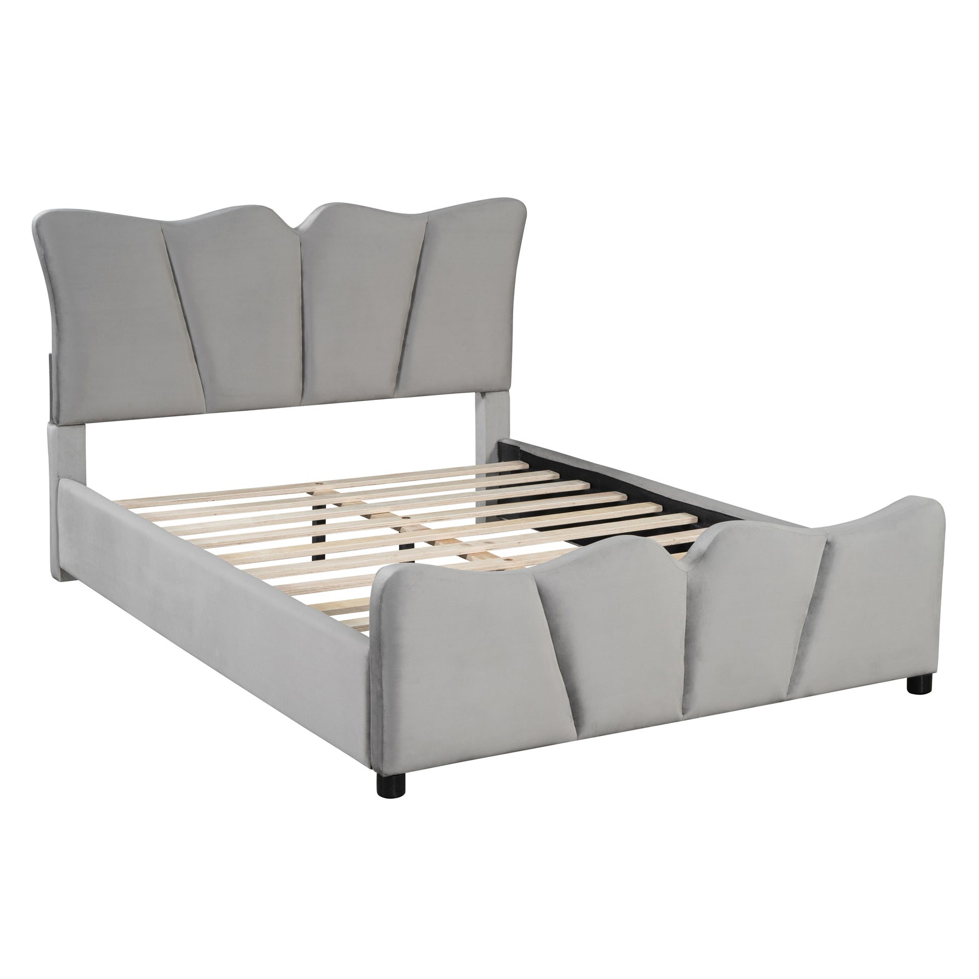 Full Size Upholstered Platform Bed Velvet Upholstered Bed, Gray Full Gray Velvet