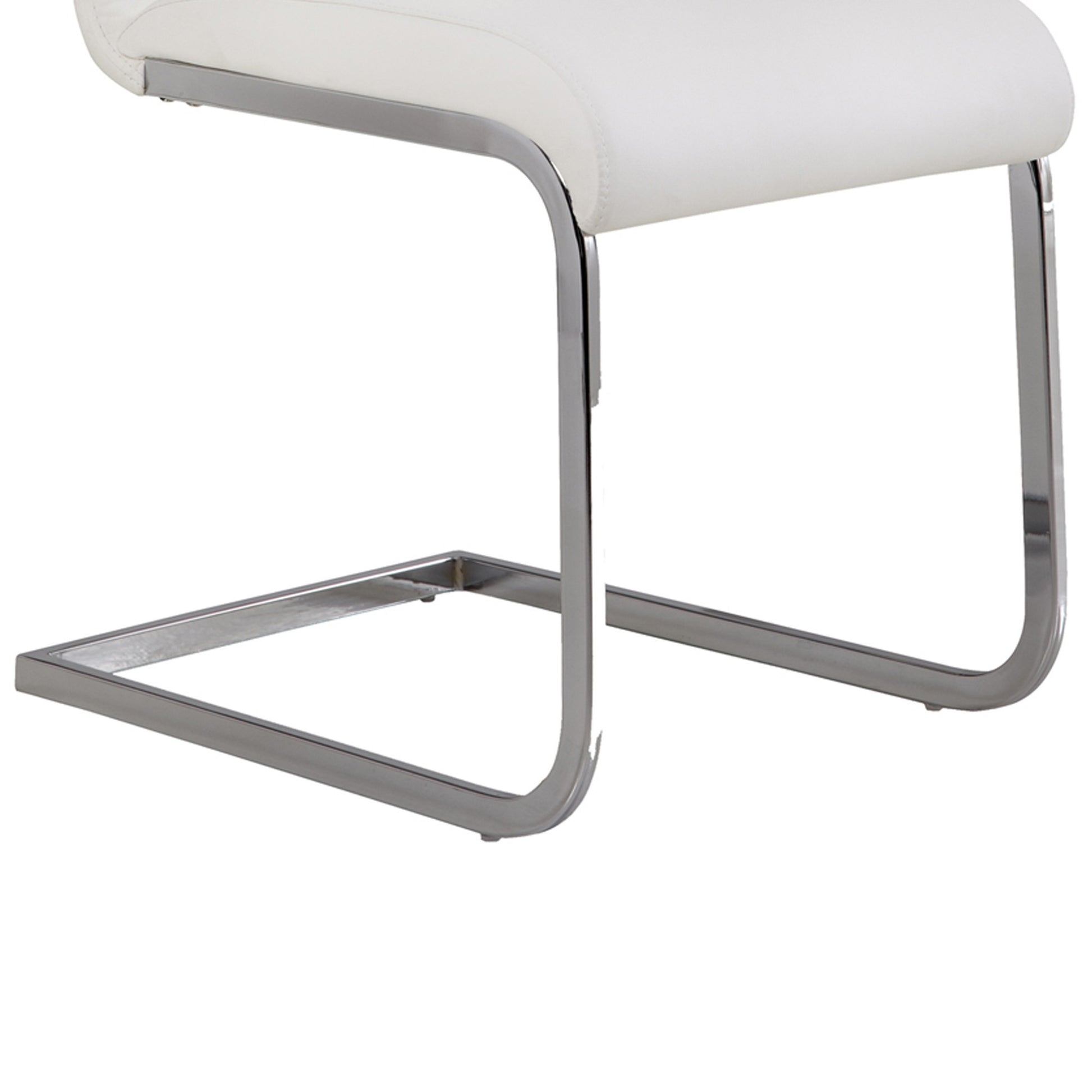 Metal Cantilever Basedining Chair, Set Of 2, White And Silver White Solid Wood