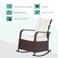 Outsunny Wicker Outdoor Rocking Chair, Patio Recliner With Adjustment Backrest, Pe Rattan Lounge Chair With Adjustable Footrest And Cushions For Garden, Backyard, Porch, Beige Brown Steel
