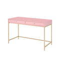 Pink High Gloss And Gold 2 Drawer Writing Desk Pink Writting Desk Office Rectangular Drawers Wood Metal