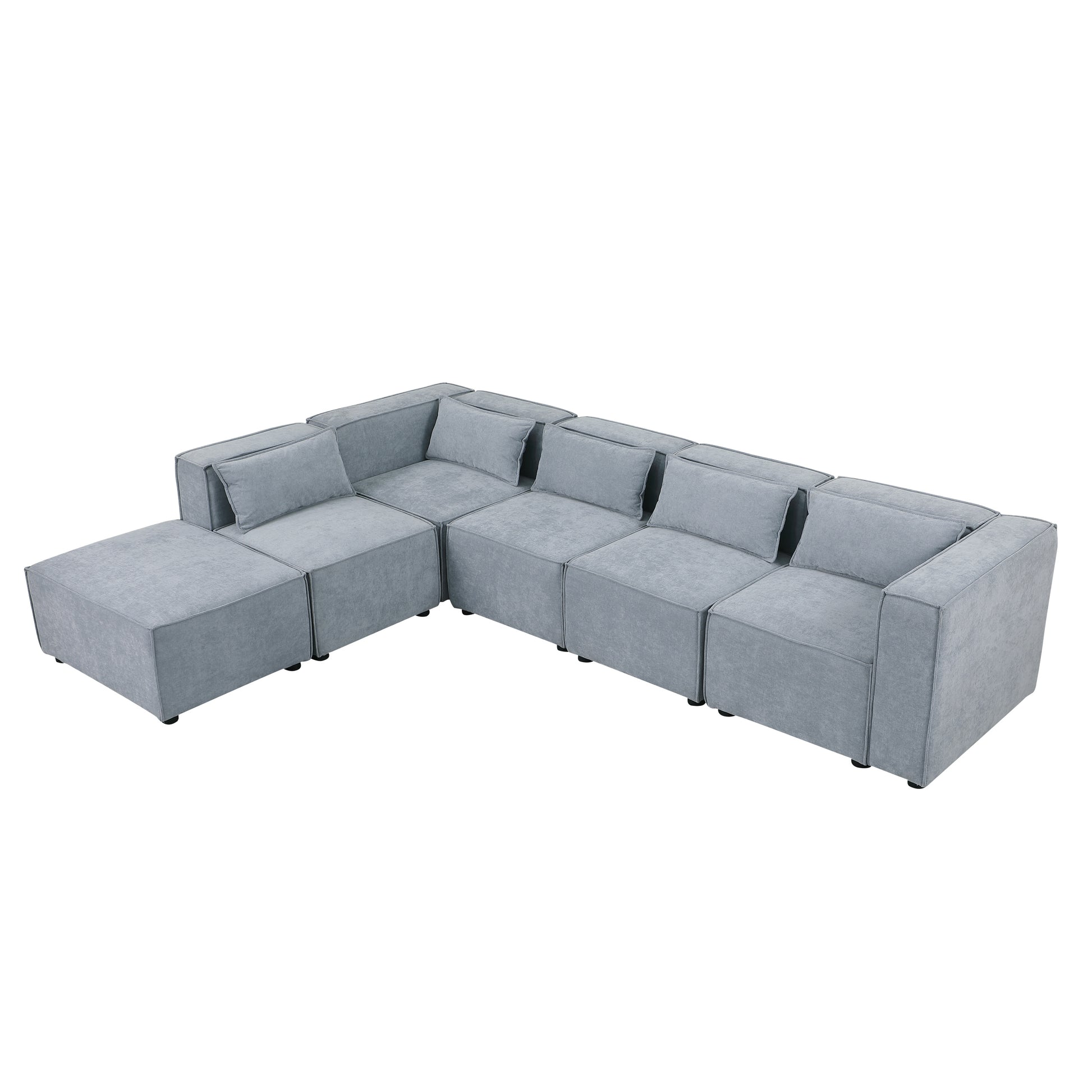 Modular Sofa Grayish Blue Chenille Fabric, Simple And Grand, The Seat And Back Is Very Soft. This Is Also A Knock Down Sofa Grayish Blue Chenille 6 Seat