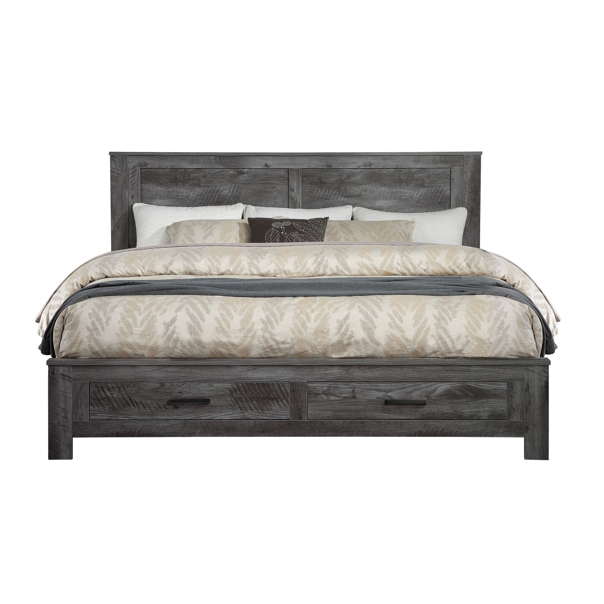 Rustic Grey Oak Queen Panel Bed With Storage Box Spring Required Queen Gray Wood Gray Wood