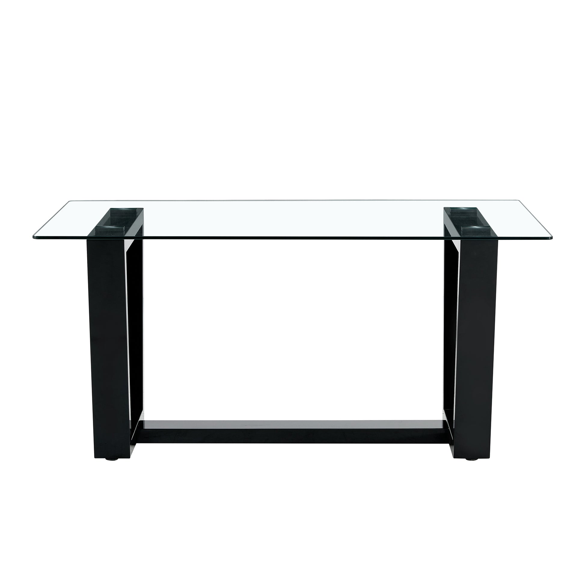 Seating 6 8 People, This Modern, Minimalist Rectangular Dining Table Features A Tempered Glass Top And A Sleek Black Mdf Stand. Suitable For Kitchen, Dining Room, Living Room, Meeting Room Transparent Mdf Glass