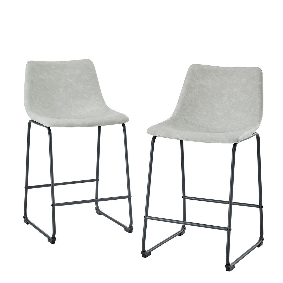 Industrial Faux Leather Counter Stools, Set Of 2 Grey Gray Polyurethane Foam Pu Leather