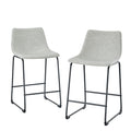 Industrial Faux Leather Counter Stools, Set Of 2 Grey Gray Polyurethane Foam Pu Leather