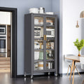 Open Door Kitchen Shelving Floor To Ceiling Multilevel Household Microwave Storage Cabinet Bowls Side Cabinets Cabinets Storage Cabinets Grey Color Grey Kitchen American Design Metal