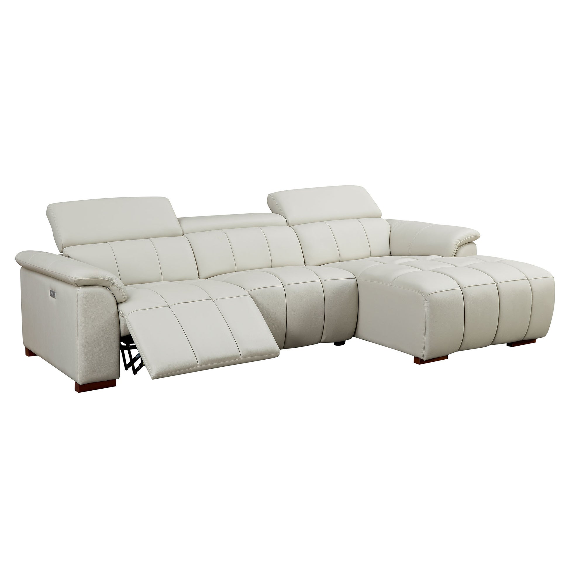 Wall Hugger Reclining Sofa Modern Electric Control Genuine Leather L Shaped Couch,Lounge Seat Theater Seating Furniture With Usb Port, Sofa With Headrest & Footrest For Living Room,Apartment,Office Light Grey Genuine Leather 3 Seat