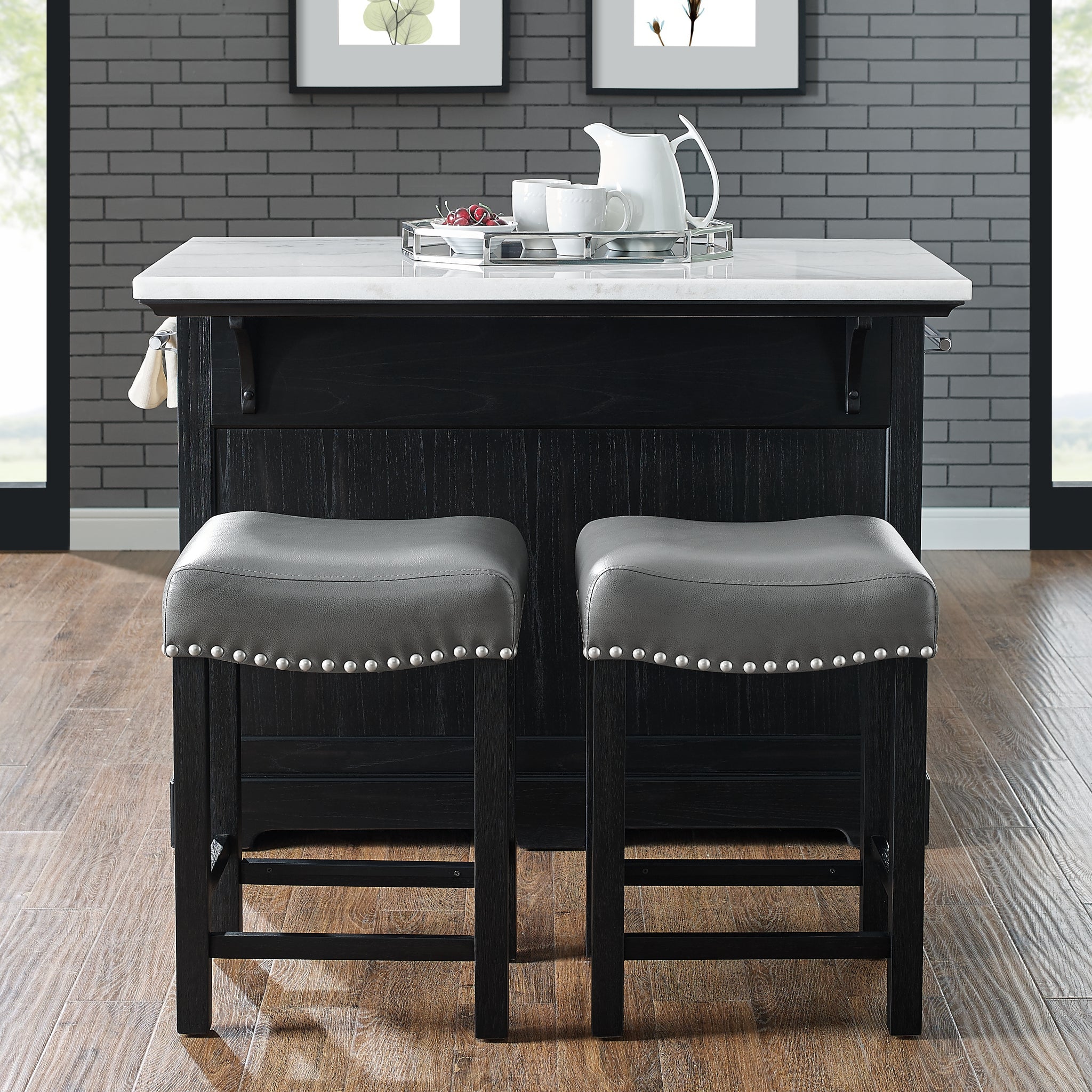 Aspen 3 Piece Kitchen Island Set Black Black Marble