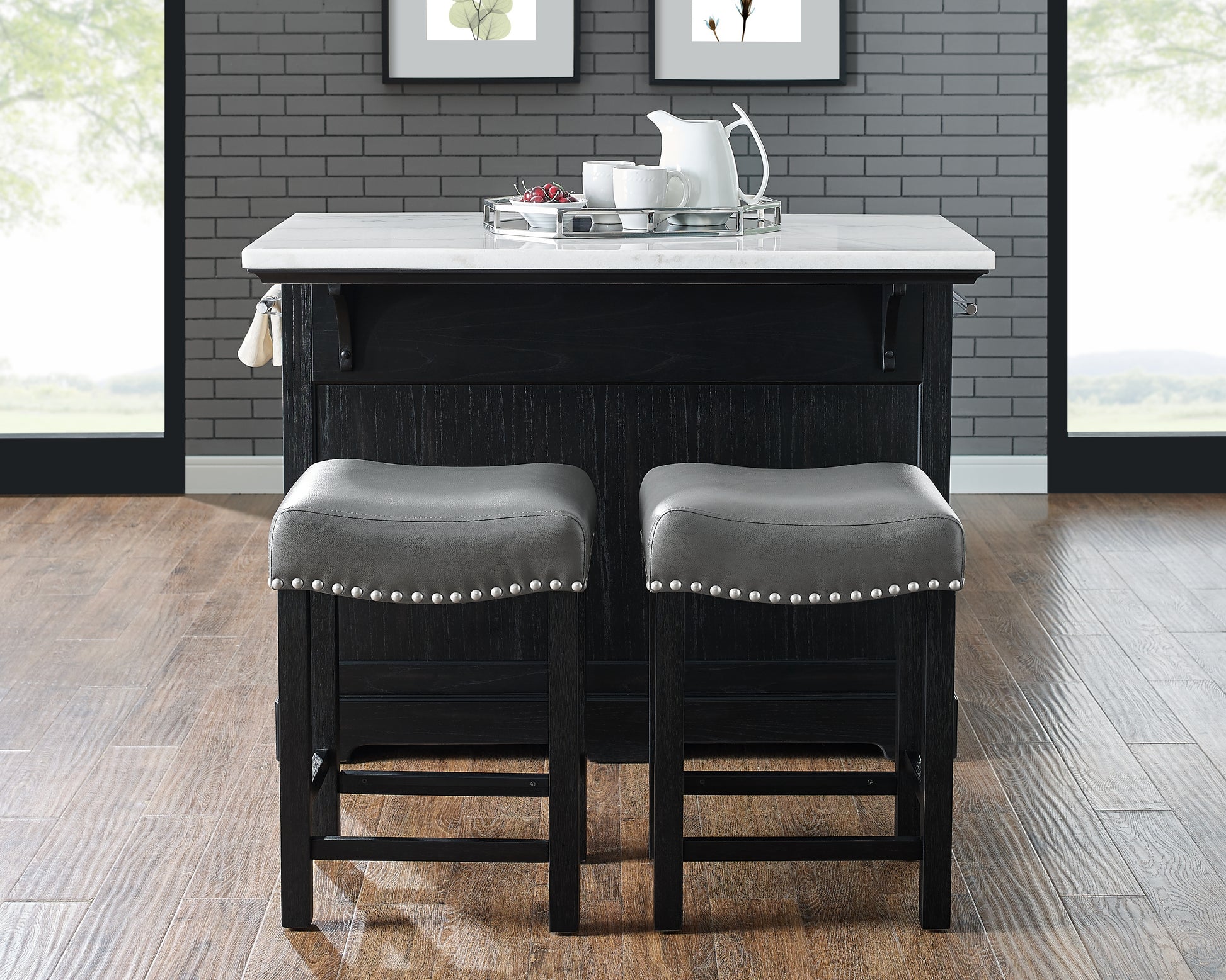 Aspen 3 Piece Kitchen Island Set Black Black Marble