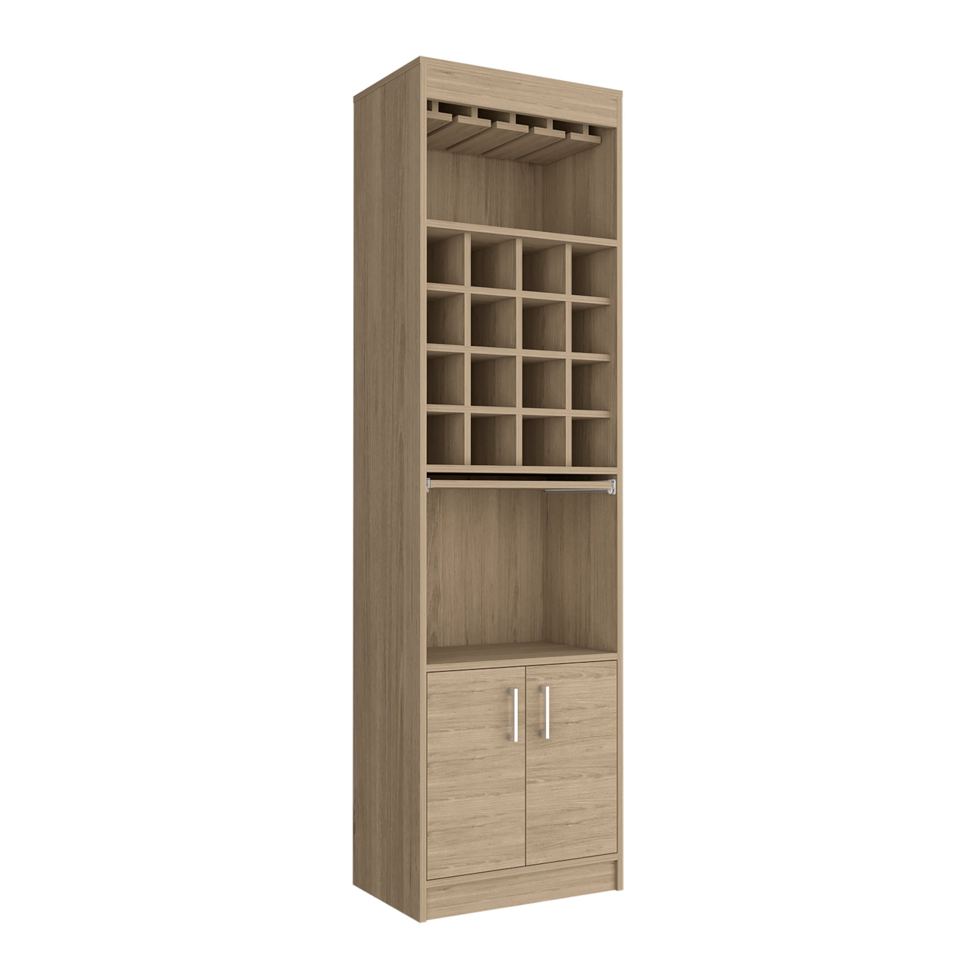 Being Kava Bar Cabinet, Double Door, Two Shelves, Sixteen Built In Wine Rack Light Pine Beige Particle Board Particle Board