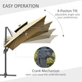 Outsunny 10Ft Cantilever Patio Umbrella With Solar Led Lights & Power Bank, Double Top Outdoor Offset Umbrella With 360 Rotation, Tilt, Crank & Cross Base For Garden, Khaki Khaki Aluminium