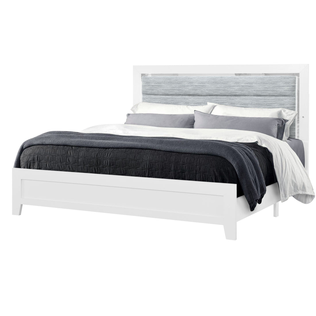 Omoda White Full Bed With Led White Rubber Wood