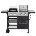 2 2 Multi Function Burner Gas Grill And Griddle Combo With Cover For Outdoor Cooking While Camping Or Tailgating Bbq,Frying,Pizza. Black And Silver Stainless Steel