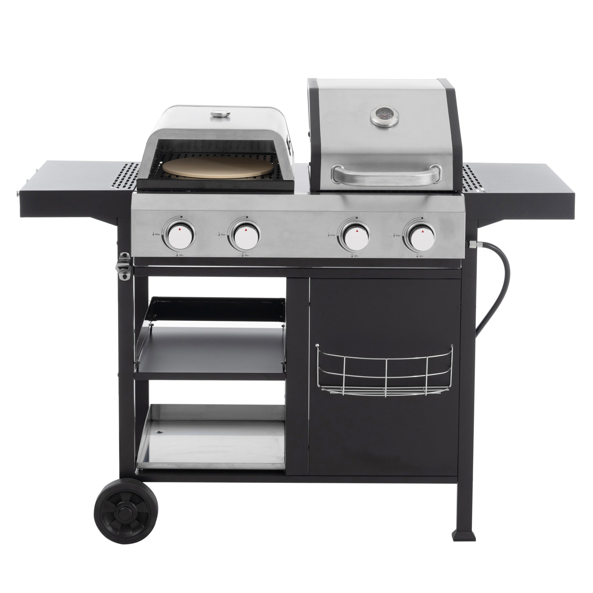 2 2 Multi Function Burner Gas Grill And Griddle Combo With Cover For Outdoor Cooking While Camping Or Tailgating Bbq,Frying,Pizza. Black And Silver Stainless Steel