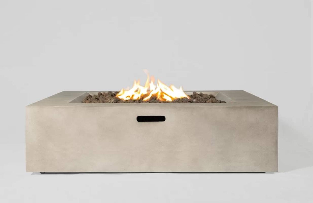 12" H Concrete Outdoor Fire Pit Table Natural Grey Garden & Outdoor Modern Stone Polyester