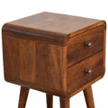 Solid Wood Mini Chestnut Curved Nightstand Beige Brown Brown 2 Drawers Bedroom Bedside Cabinet Contemporary Mango Drawers Chestnut Wood Wood Synthetic Wood