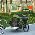 Aosom 2 In 1 Bike Trailer, Foldable Dog Bike Stroller With Aluminum Frame, Quick Release Wheels, Safety Leash, Anti Slip Mat, Hitch Coupler, Reflectors, Flag For Medium Dogs, Green Green Aluminum