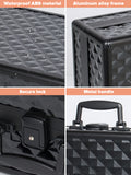 Portable Makeup Case With Led Mirror Travel Makeup Bag Cosmetic Organizer Box With Locks, Brush Holder, Dividers, Rechargeable, Black Black Aluminium Alloy