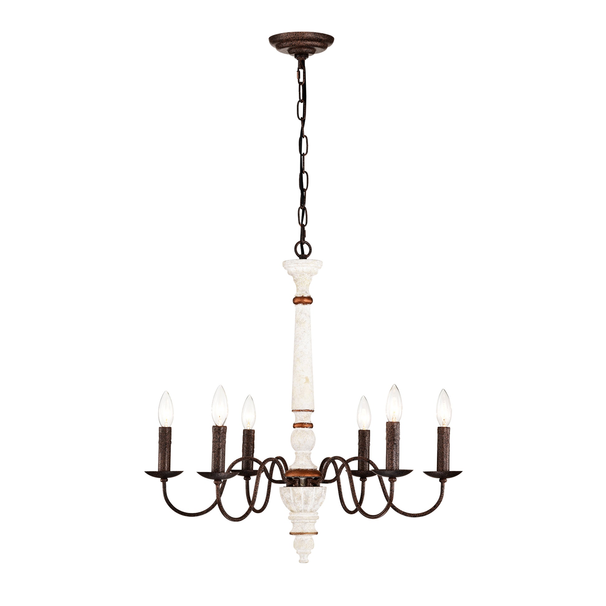 Retro White And Rust Color Chandelier With Light Fixture 6 Light E12 No Include Bulb Pendant Light Fixtures For Dining Room, Lobby, Kitchen, Bedroom, Living Room, Conference Room, Home Office Retro