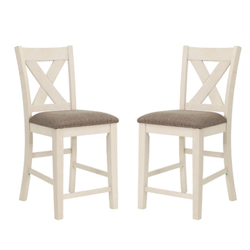 Set Of 2 Counter Hight Chairs With X Cross Back, White And Grey Solid White Dining Room Rectangular Dining Chairs Cross Back Set Of 2 Rubber Wood