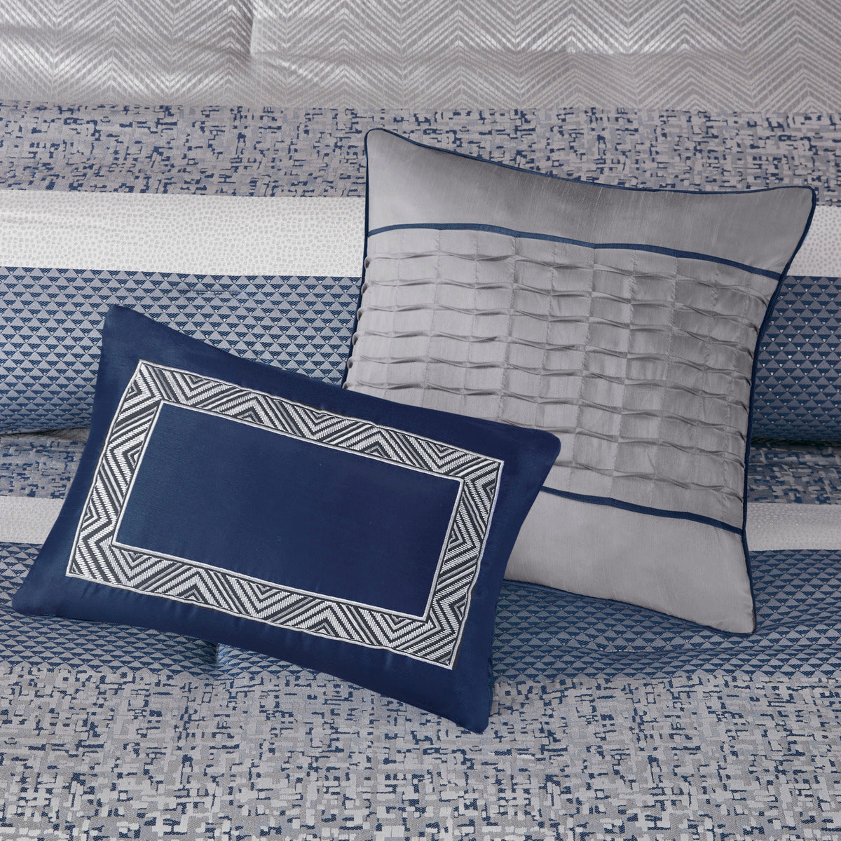 7 Piece Jacquard Comforter Set Navy Queen Queen Navy Polyester