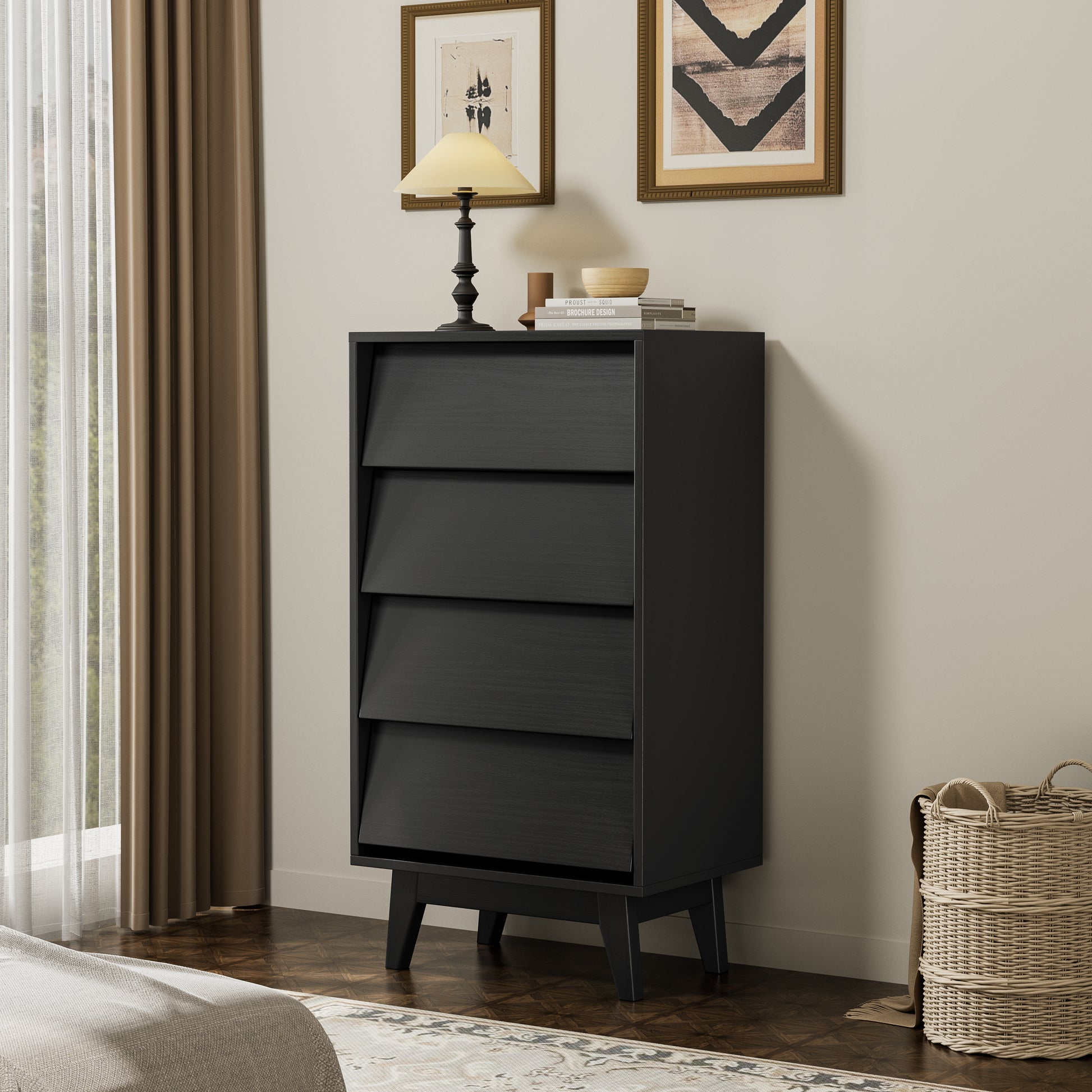 4 Drawer Double Dresser Features Vintage Style And Bevel Design Black 4 Drawer Double Dresser Features Vintage Style And Bevel Design Black
