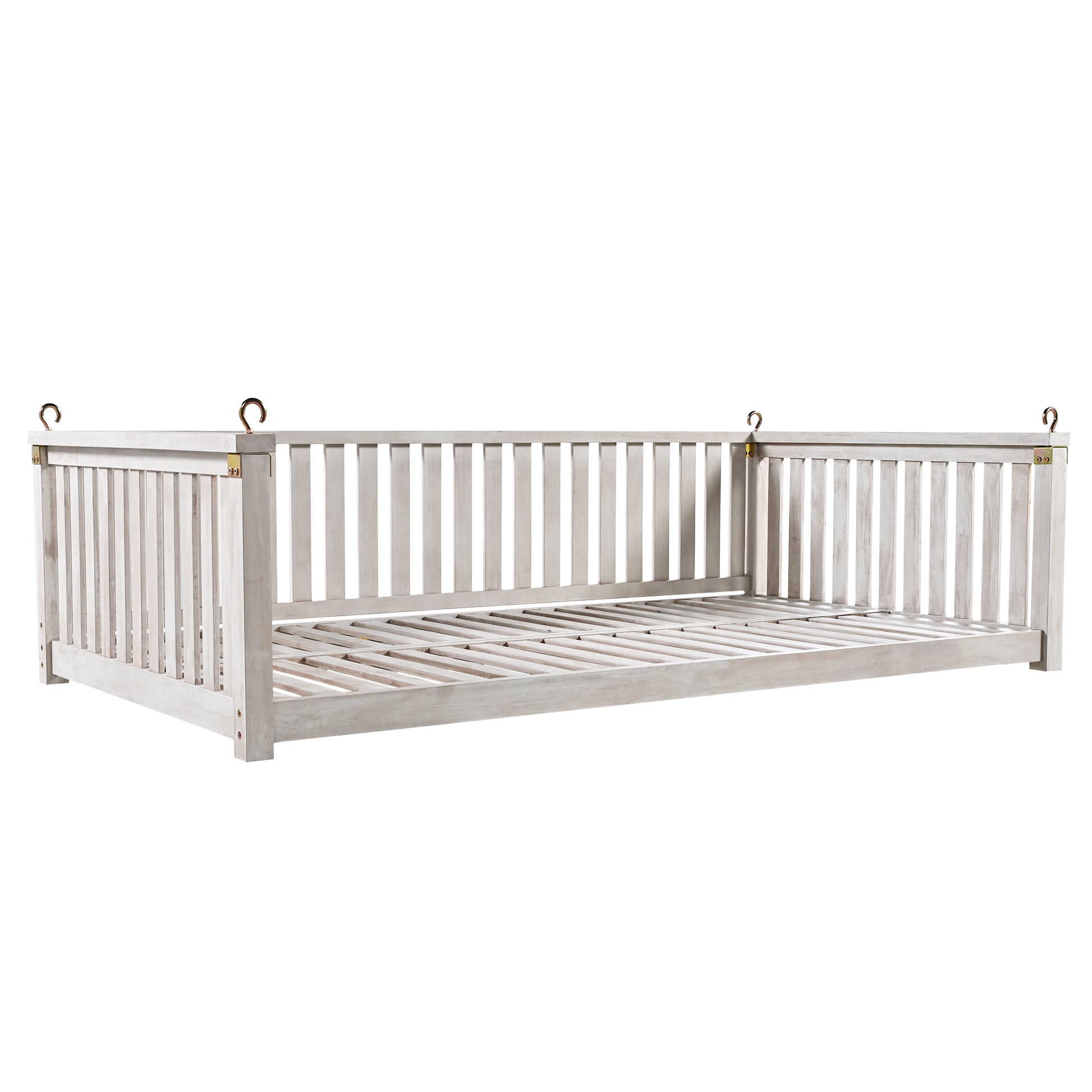 Patio Minimalist Twin Size Garden Swing Bed Wood Porch Swing With Ropes For Backyard, Safe Sloped Design, White White Weather Resistant Frame Garden & Outdoor Minimalist 2 Person Seating Group
