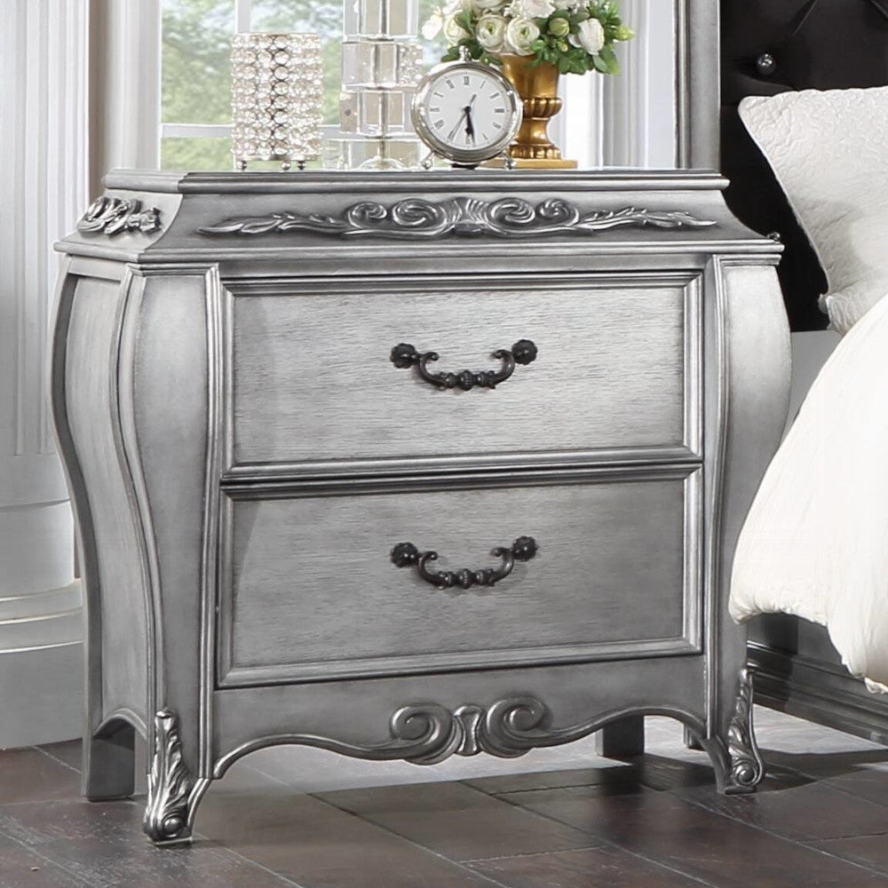 Vintage Platinum 2 Drawer Nightstand Vintage 2 Drawers Bedroom Rectangle Felt Lined Drawers Solid Wood Mdf