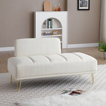 56.3"Inch Width Modern End Of Bed Bench,Teddy Fabric Upholstered 2 Seater Sofa Couch Entryway Ottoman Bench, Fuzzy Sofa Stool Footrest Window Bench With Gold Metal Legs For Bedroom, Living Room,Beige Beige Wood Primary Living Space Modern Foam Teddy 2
