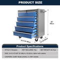 High Capacity Rolling Tool Chest With Wheels And Drawers, 5 Drawer Tool Storage Cabinet Blue Grey Iron