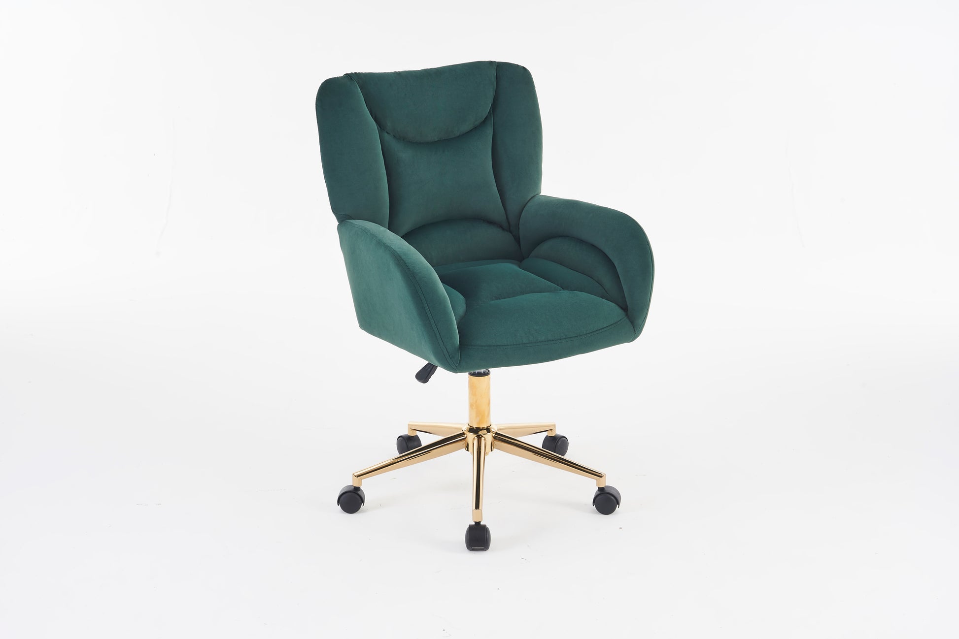 005 Velvet Fabric 360 Swivel Home Office Chair With Gold Metal Base And Universal Wheels,Green Solid Green Office Sponge Wipe Clean Modern Office Chairs Tufted Back Foam Swivel Velvet