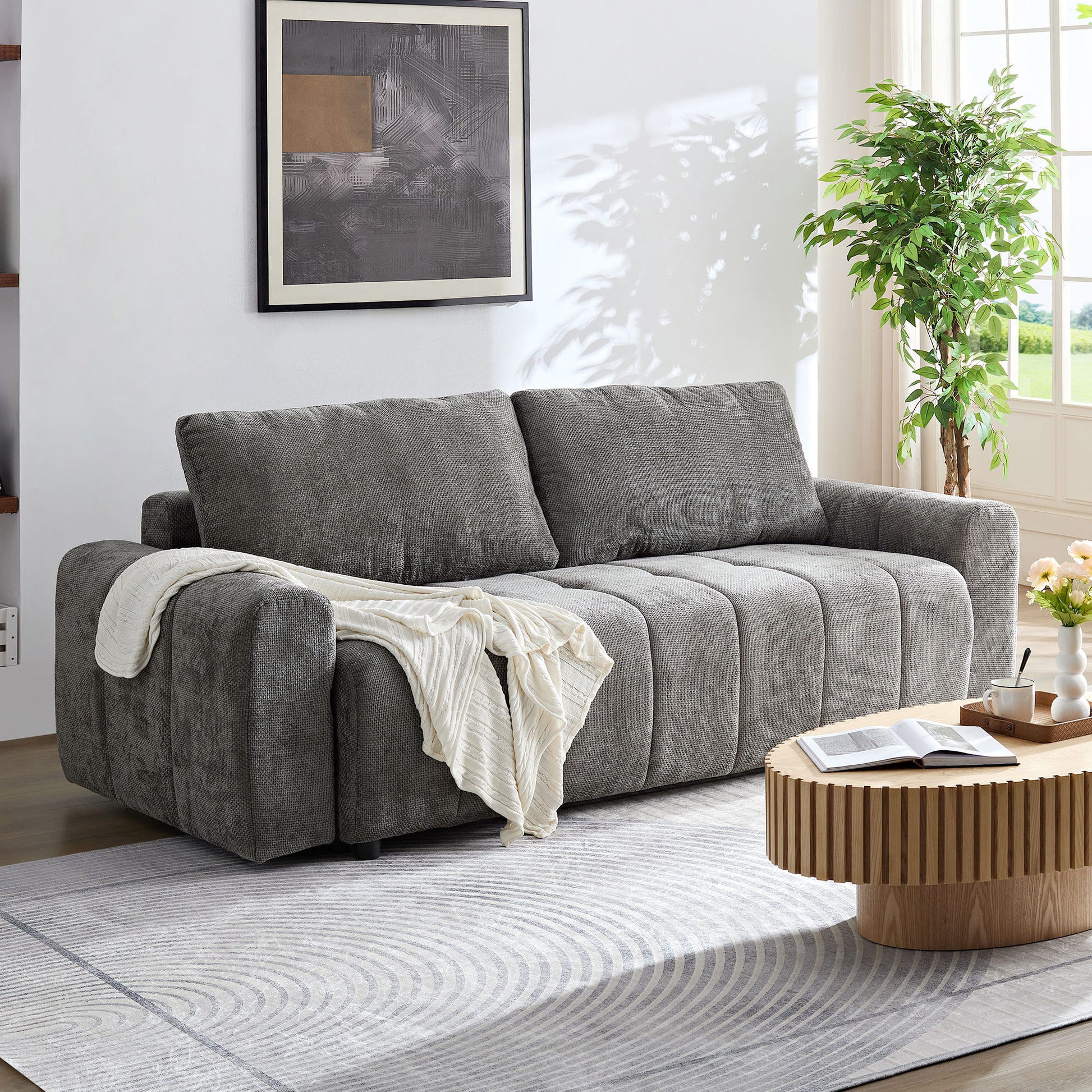 94.49''Sleeper Sofa, Sofa Bed 2 In 1 Pull Out Couch Bed With Storage Chaise For Living Room, Sofa Sleeper With Pull Out Bed, Dark Grey Couch Dark Grey Fabric 3 Seat