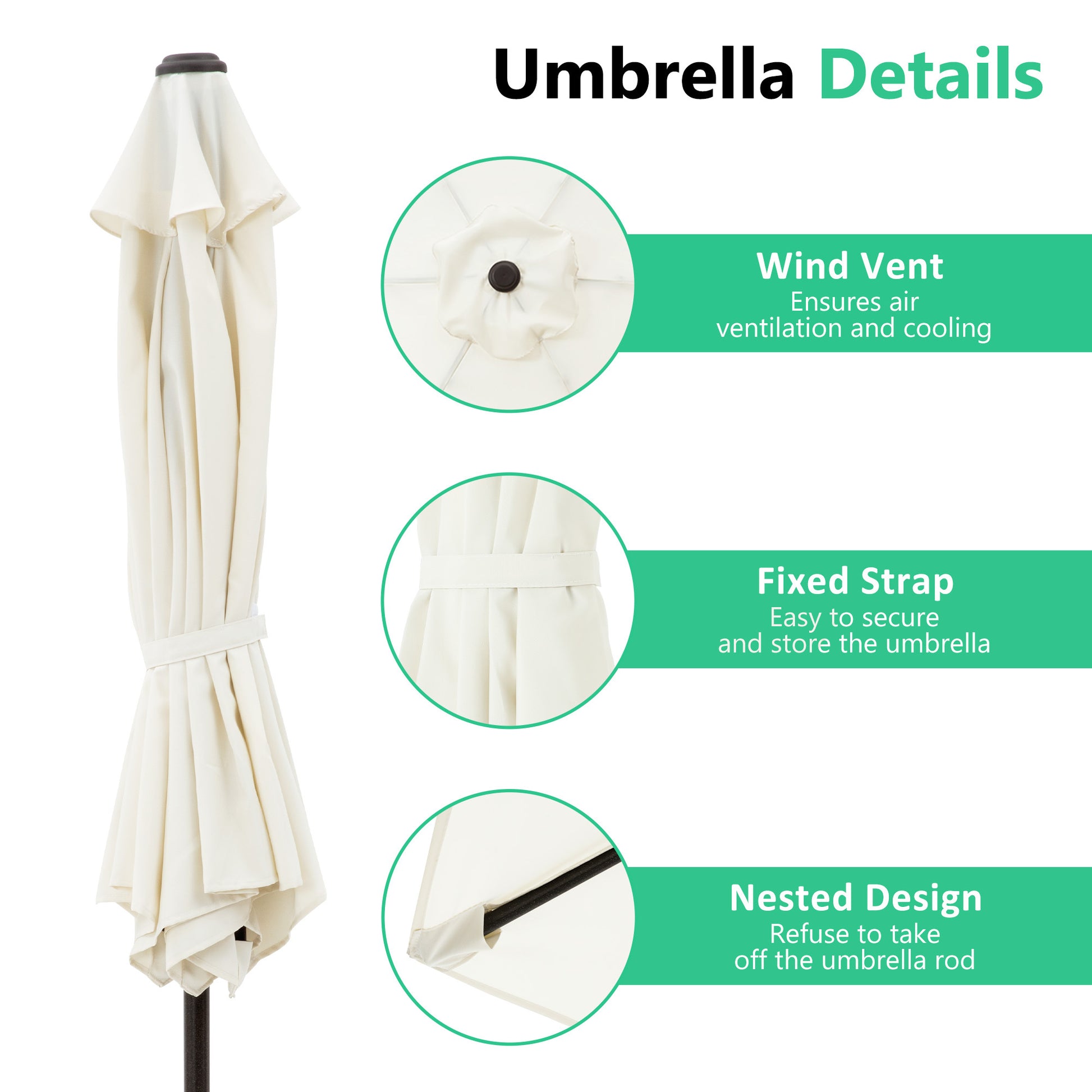 7.5Ft Patio Umbrella Outdoor Table Market Umbrella With Push Button Tilt & Crank Beige Beige Polyester