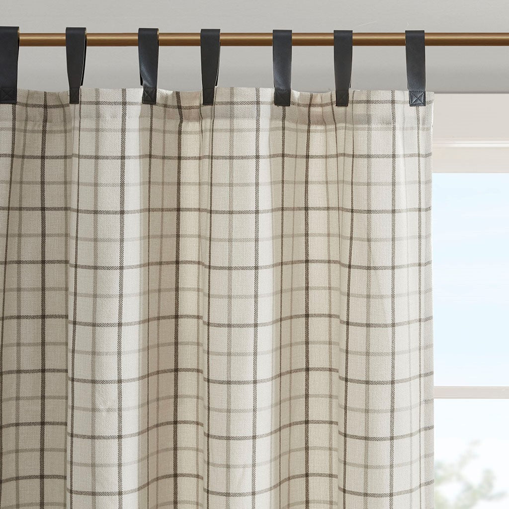 Plaid Faux Leather Tab Top Curtain Panel With Fleece Lining Only 1 Pc Panel Multicolor Cotton