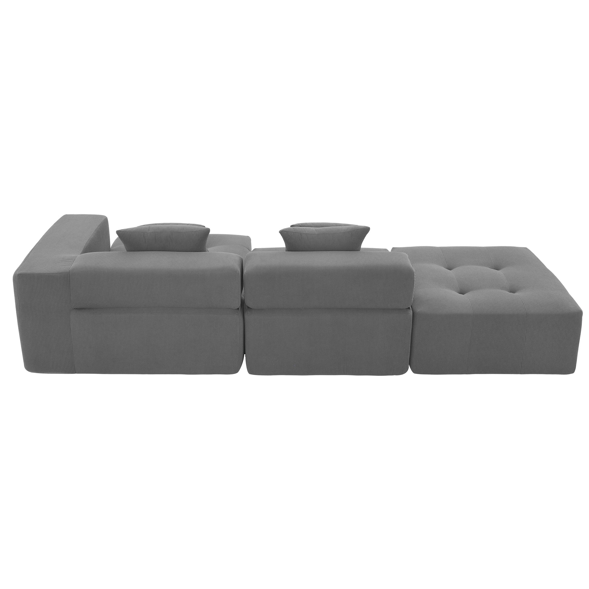 105.5'' L Shaped Modular Sectional Sofa,Minimalist Corduroy Floor Couch Set,Convertible Foam Filled Cloud Couch For Living Room,3 Pc Free Combination,No Assembly Required,3 Colors Gray Corduroy 4 Seat