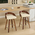 Bar Stools Set Of 2, Swivel Bar Height Stools With Low Back, Wood Bar Chairs With Soft Cushion Seat, 25 Inch Seat Height Beige, 25